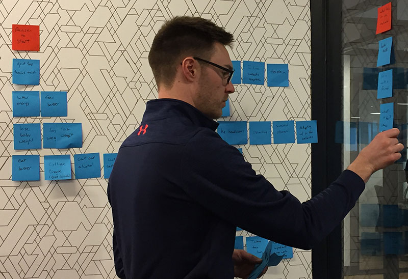 Matt developing an affinity diagram with post-its