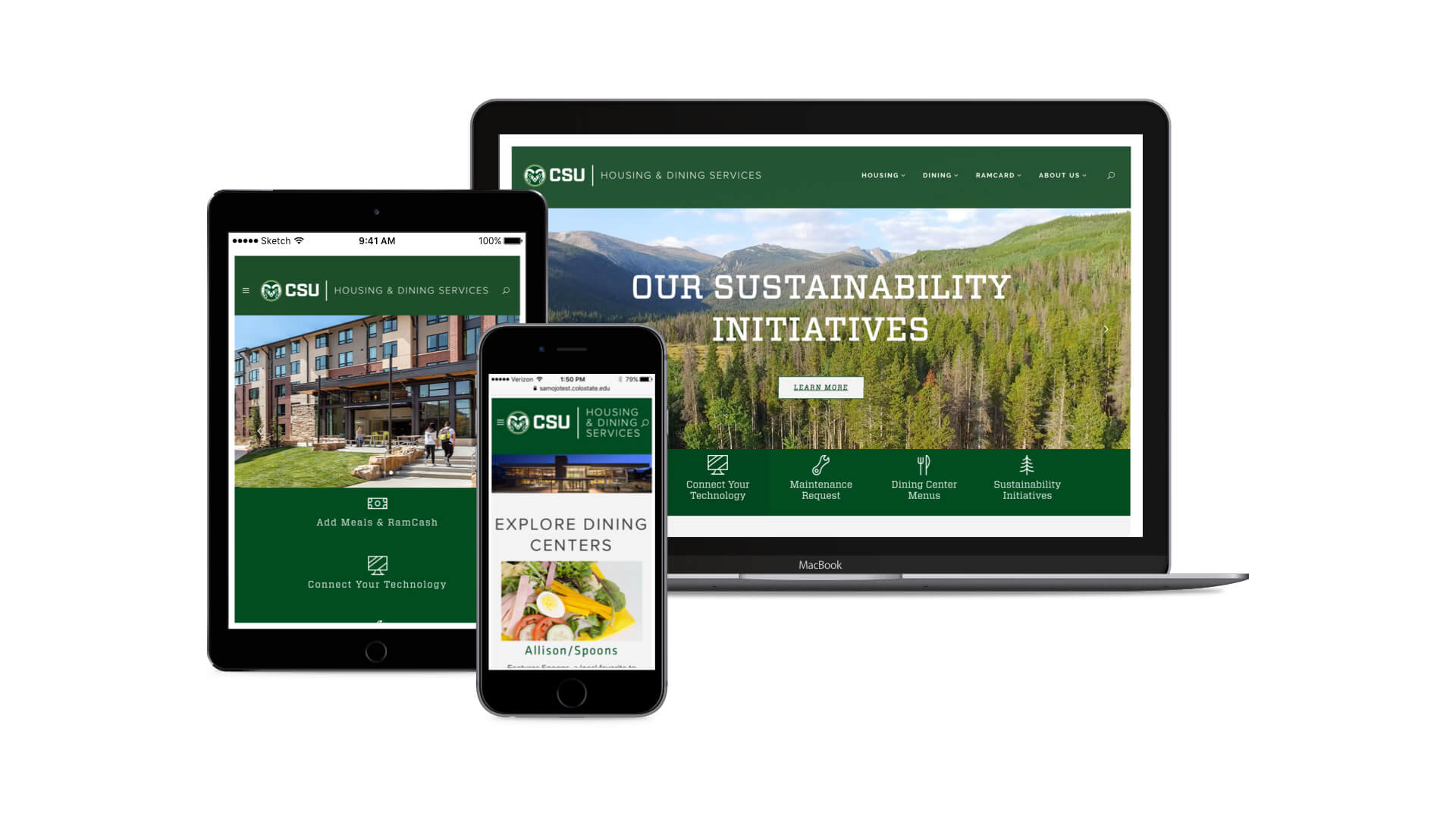 CSU HDS website displayed on a laptop, tablet, and phone