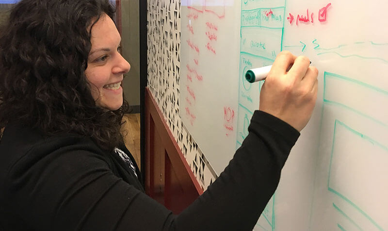 Michelle sketching on the white board