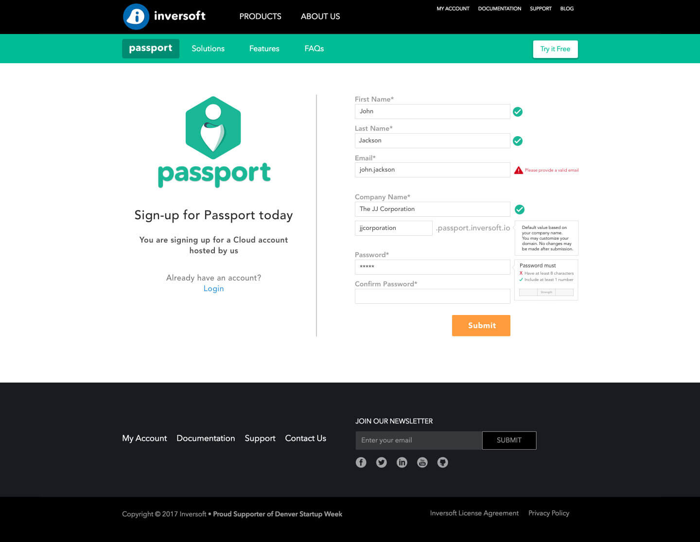 final high fidelity mock-up of form validation